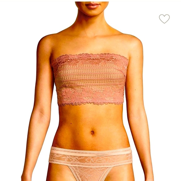 FREE PEOPLE INTIMATELY LACE BANDEAU BRA SCALLOP DETAIL BRALETTE IN ANTIQUE ROSE - Picture 3 of 10